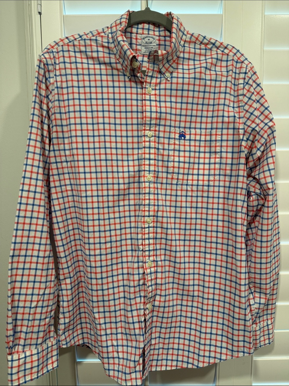 Brooks Brothers White Red and Blue Plaid Button-Down Shirt